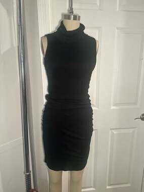 Michael Stars Sleeveless Turtleneck Ruched Mini Dress Black Size M